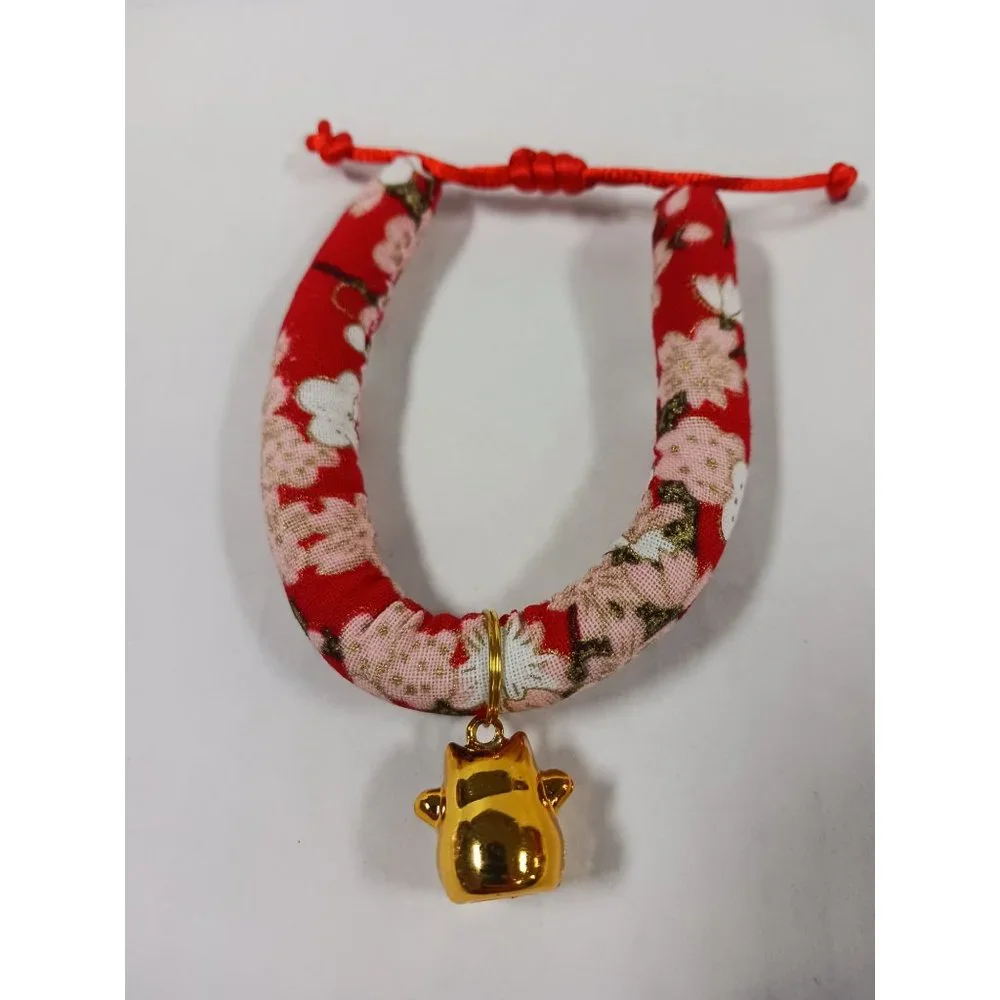 Pet Collar Japanese Style Handmade with Bell Flower Print Adjustable Necklace Co